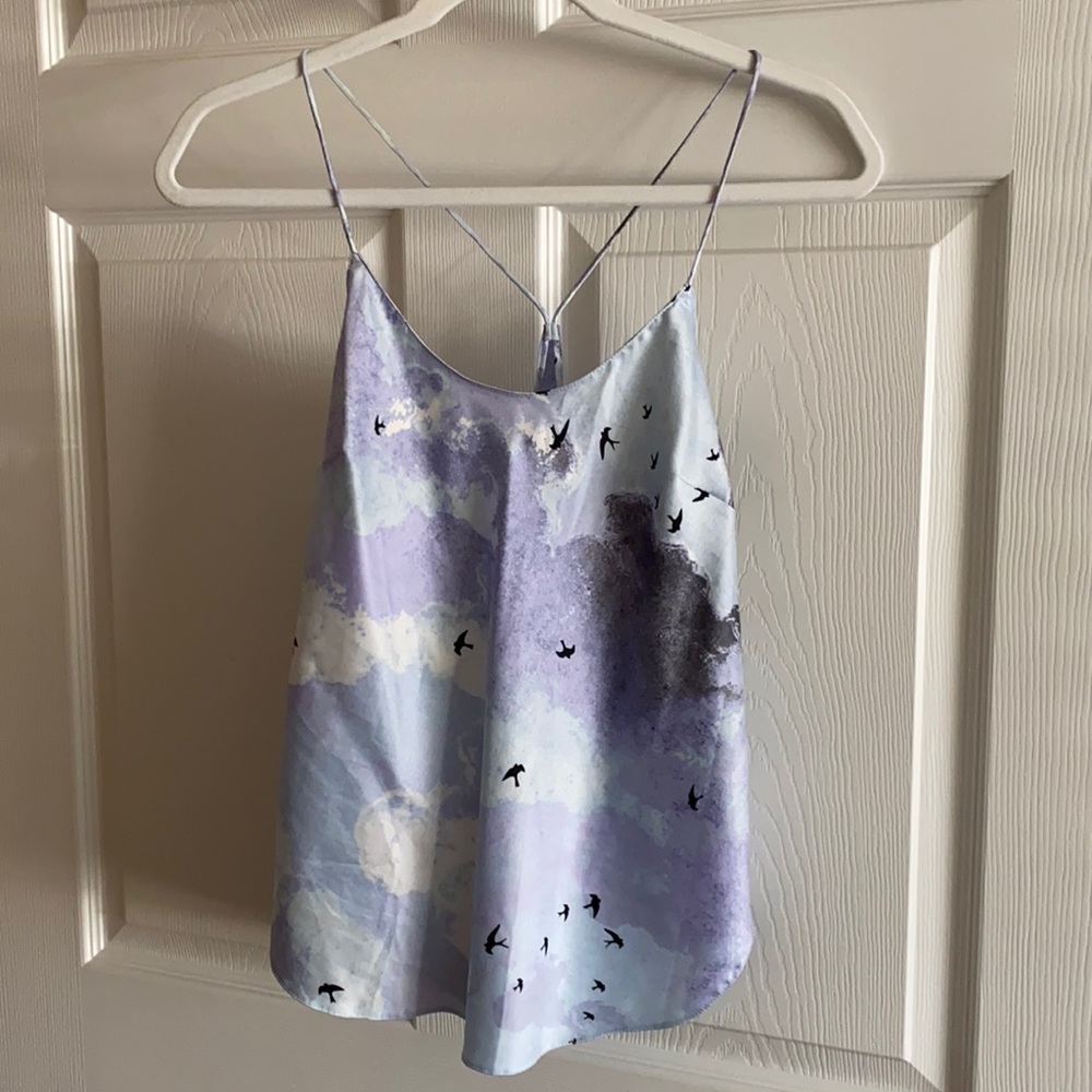 Victoria’s Secret satin sleep cami racer back sky birds purple